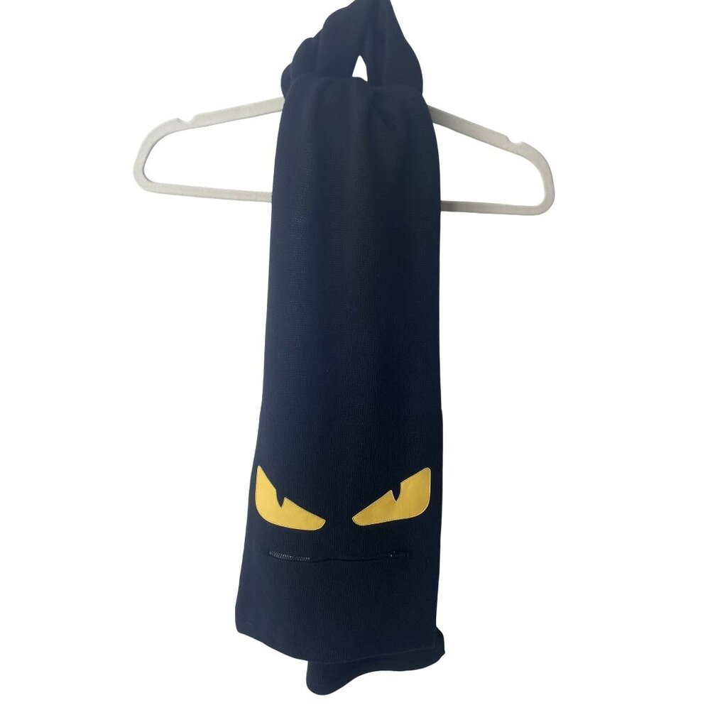 Fendi Black Knit Scarf With Yellow Eyes & Zipper Mouth Detail